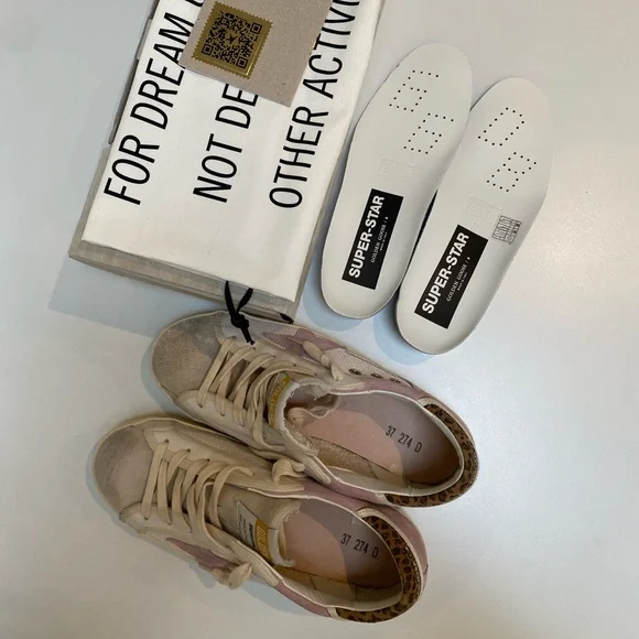 Golden Goose Superstar Sneaker Cream Antique Pink Suede/Leopard sz 37 New in Box - Picture 9 of 17